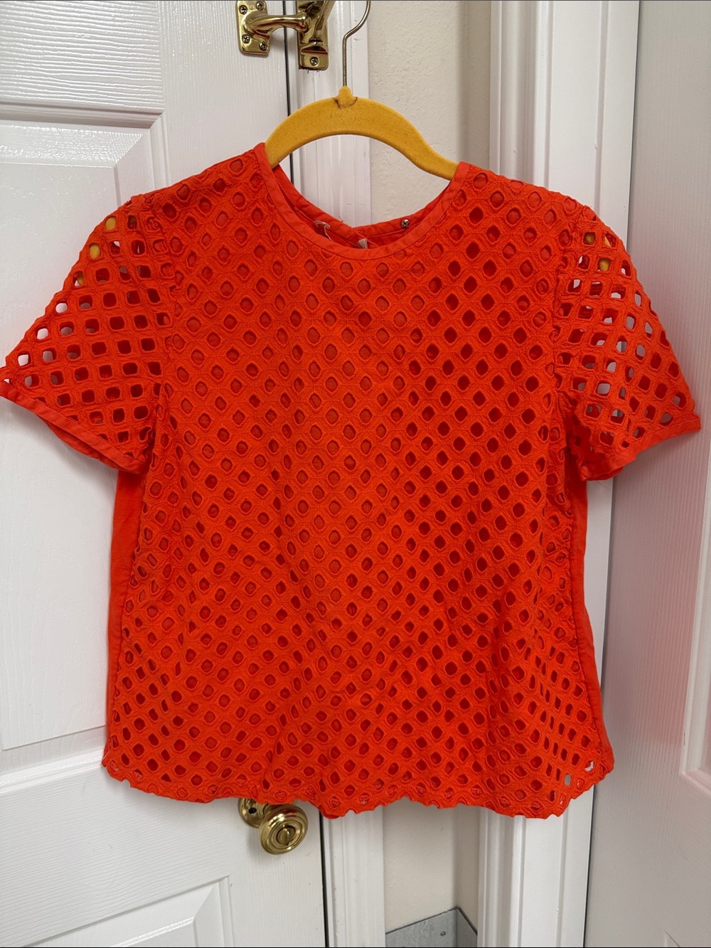 Tory Burch Bright Orange Eyelet Short Sleeve Top